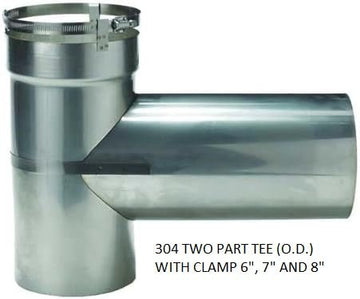 304L Stainless Steel 2-Part Tee OD for Rigid Chimney Liners