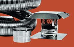 FireFlex 316Ti stainless steel chimney liner showing flexible corrugated 7-ply construction and additional components