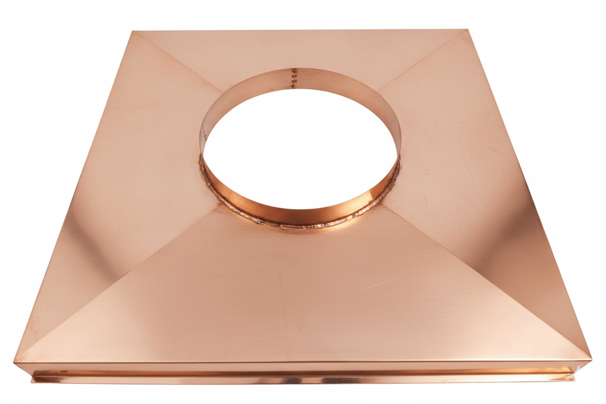 Custom copper chimney chase cover with drip edge