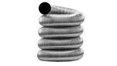 Coiled metal stainless steel chimney liner on a white background