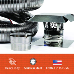Standard Sizes Basic Kit | FireFlex 316L Stainless Steel Flexible Chimney Liner