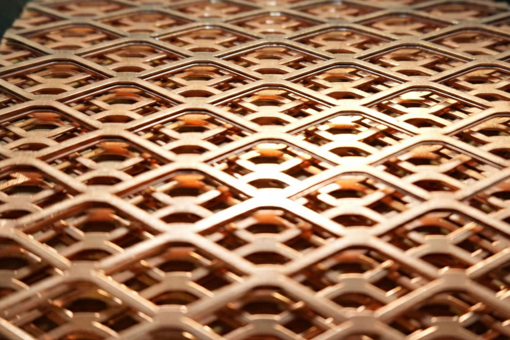 close up of copper mesh screen for custom copper chimney cap