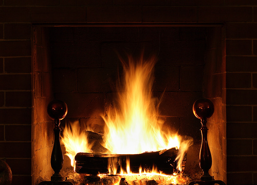 fire heats the home